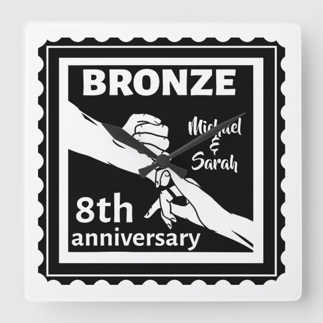 Horloge Carrée 8e anniversaire mariage cadeau traditionnel bronze (Recto)