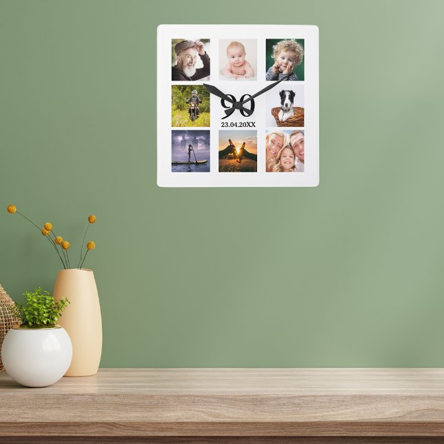 Horloge Carrée 90e anniversaire photo collage mec (Créateur téléchargé)