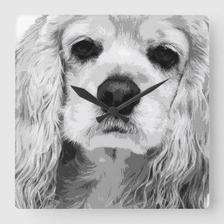 Horloge Carrée A black and white american cocker spaniel