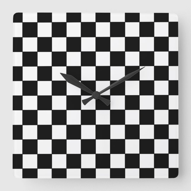 Horloge Carrée à damiers blanc et noir (Recto)