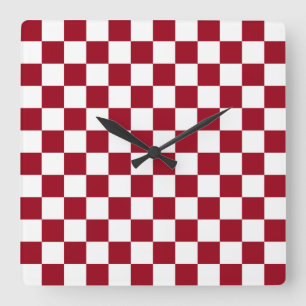Horloge Carrée à damiers Bourgogne et blanc