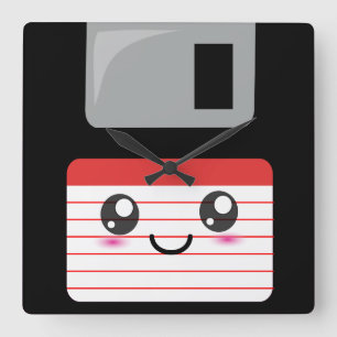 Horloge Carrée À disque souple heureux mignon/Kawaii