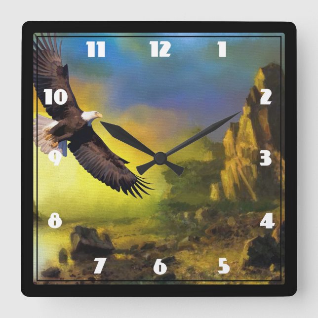 Horloge Carrée A Patriotic Design with Bald Eagle Flying (Recto)