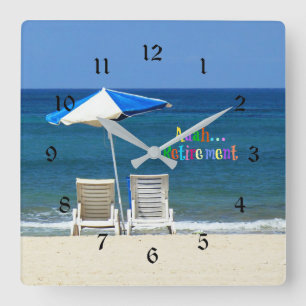 Horloge Carrée Aaah... retraite, plaisir à la plage