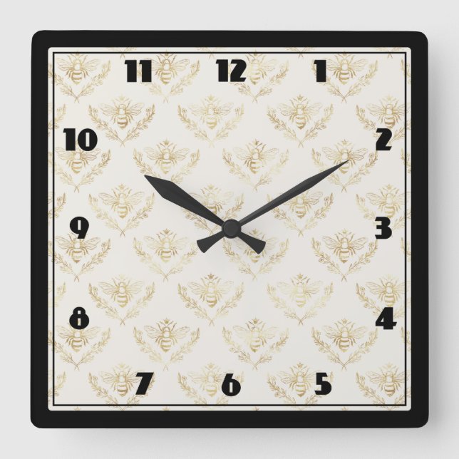 Horloge Carrée Abeille dorée avec Motif de la Couronne (Recto)