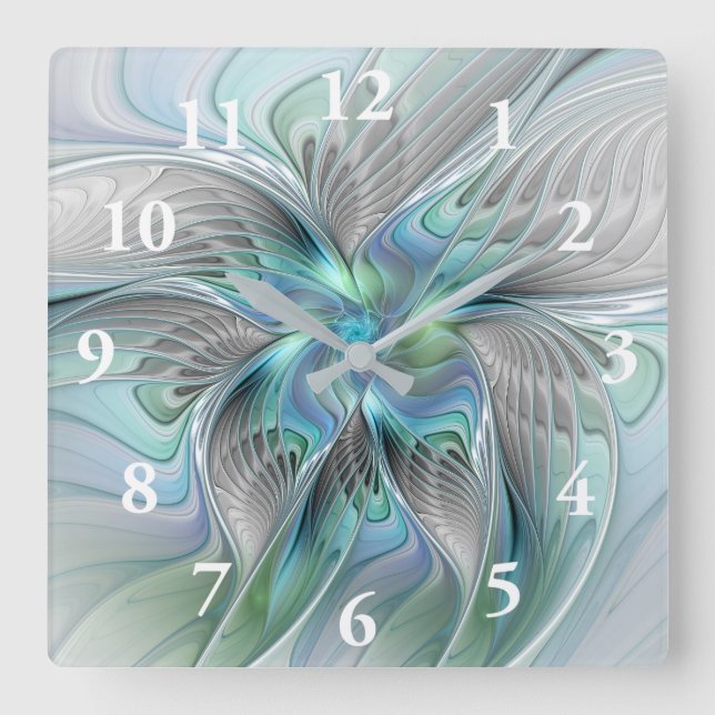 Horloge Carrée Abstrait Bleu Vert Papillon Imaginaire Fractal Art (Recto)