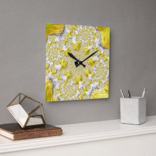 Horloge Carrée Abstrait Gold Fractal
