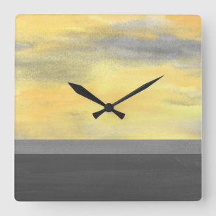Horloge Carrée Abstrait gris jaune