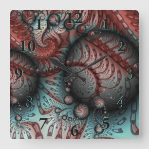 Horloge Carrée Abstrait Imaginaire dynamique Fractal Art Brown Bl