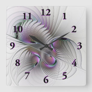 Horloge Carrée Abstrait moderne Shy Imaginaire Figure Fractal Art