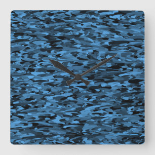 Horloge Carrée Abstrait Motif bleu noir