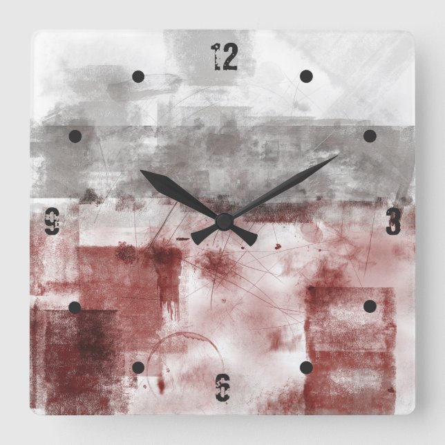 Horloge Carrée Abstrait noir noir blanc gris bordeaux (Recto)