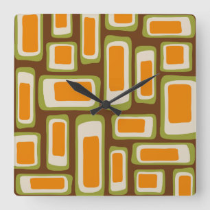 Horloge Carrée Abstrait Rétro Moderne du Milieu du Siècle