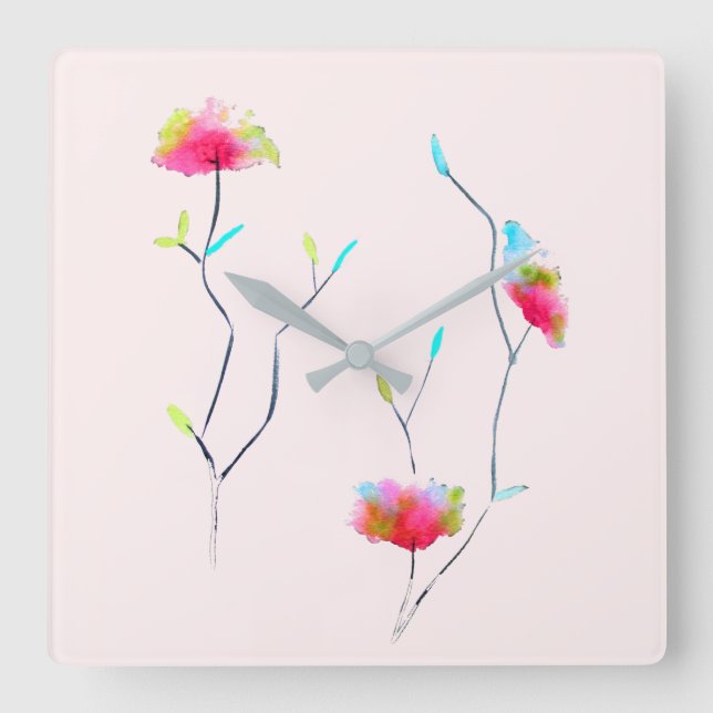 Horloge Carrée abstrait rose d'inspiration japonaise florale simp (Recto)