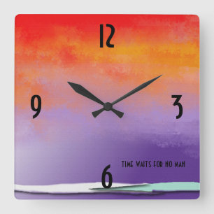 Horloge Carrée Abstrait violet et orange
