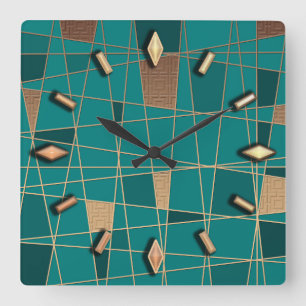 Horloge Carrée Abstraite, géométrique, élégante, colorée, polygon