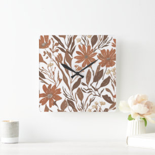 Horloge Carrée Accent mural rustique bohème en terre cuite à moti
