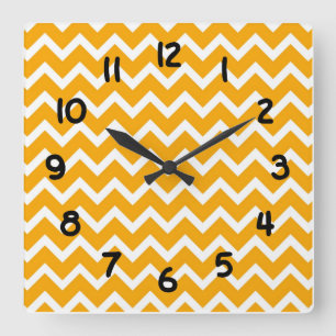 Horloge Carrée Accent orange et blanc chevron clock moderne