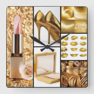 Horloge Carrée Accessoires d'or Collage de mode glamour