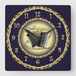 Horloge Carrée Accordion ~ Scroll musical ~ Gold/Navy Blue ~