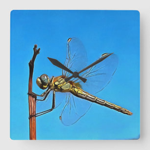 Horloge Carrée Accrochez-Vous Là Dragonfly Artistique