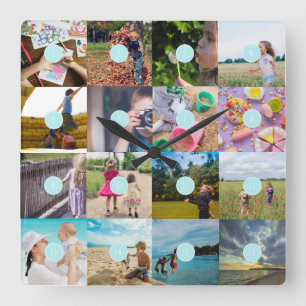 Horloge Carrée Add your own 16 Photo Customisable Collage Clock
