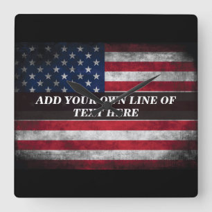 Horloge Carrée Add your text on American flag 