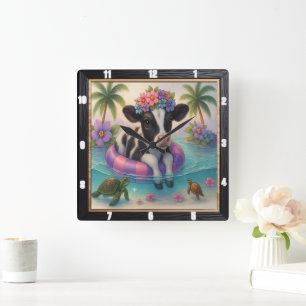 Horloge Carrée Adorable Calf Tropical Swim