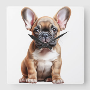 HORLOGE CARRÉE ADORABLE CHIEN À POULET FRANÇAIS