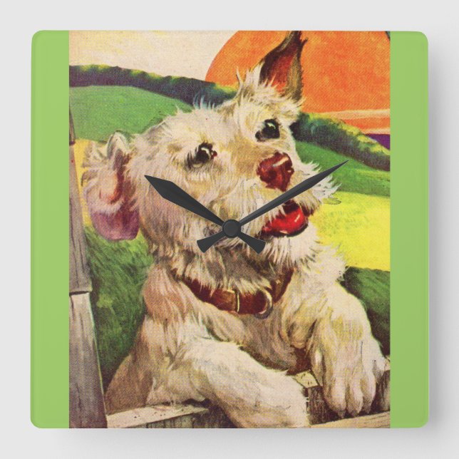 Horloge Carrée adorable chien de terrier des années 1940 (Recto)