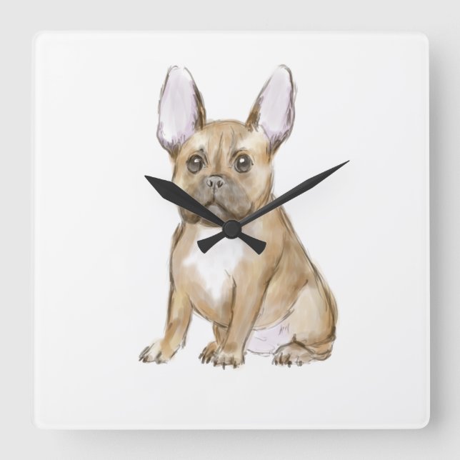 Horloge Carrée Adorable chiot français bulldog (Recto)