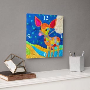 Horloge Carrée Adorable Petit Cerf De Bébé - Design De Couette
