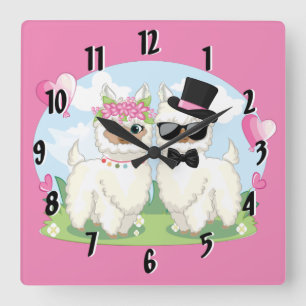 Horloge Carrée Adorables Llama Love Cute Llama