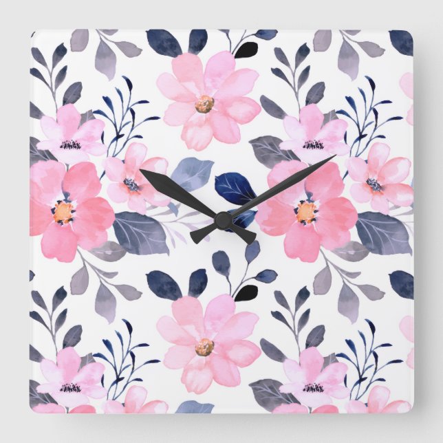 Horloge Carrée Aesthetic Floral Wall Clock (Recto)