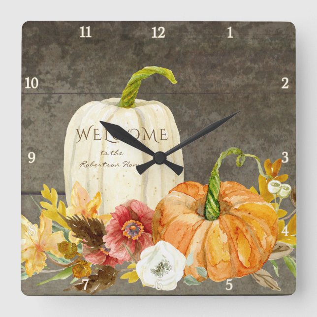 Horloge Carrée Affiche de bienvenue Agritourisme en bois Automne  (Recto)