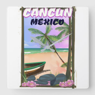 Horloge Carrée Affiche de la plage de Cancun au Mexique.