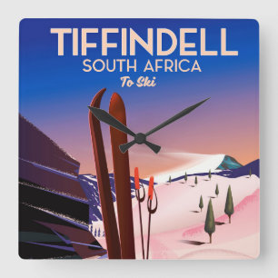 Horloge Carrée Affiche de ski Tiffindell Afrique du Sud