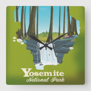 Horloge Carrée Affiche de vacances du parc national de Yosemite.