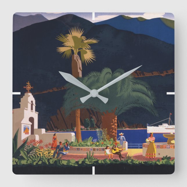 Horloge Carrée Affiche de voyage - Père Noël Catalina Island, Cal (Recto)