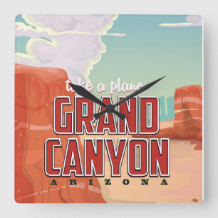 Horloge Carrée Affiche de voyage vintage Grand Canyon