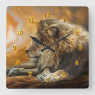 HORLOGE CARRÉE AFRICAN LION WAITING