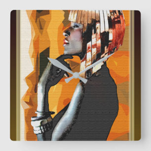 Horloge Carrée Afrocentric Pop Art 