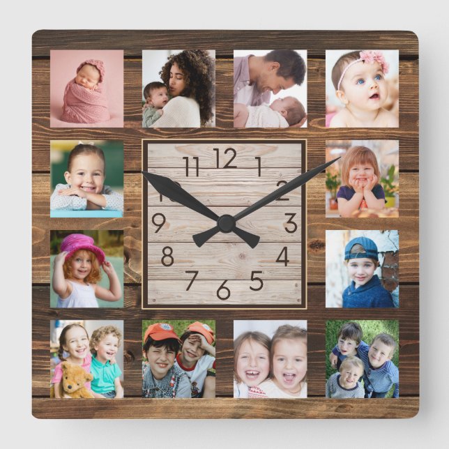 Horloge Carrée Agritourisme Rustique Récupéré Bois 12 Photo Colla (Recto)