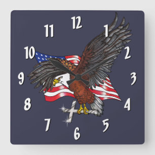 Horloge Carrée Aigle américain avec croix