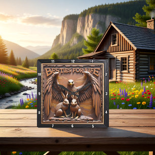 Horloge Carrée Aigle Lapin Texturé Forêt