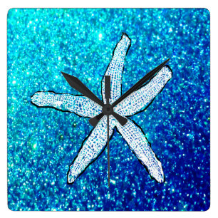 Horloge Carrée Aiguille de poisson blanc Gratuit Turquoise Cute b