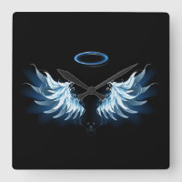 Ailes d'ange lumineuses bleues sur fond noir