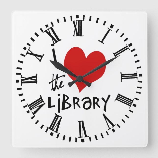 Horloge Carrée Aimer la bibliothèque (Recto)