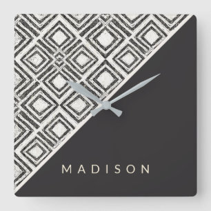 Horloge Carrée Ajouter votre nom  Motif sauvage africain