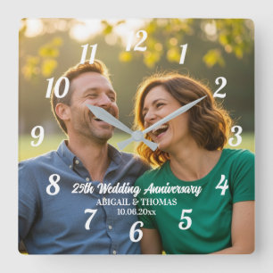 Horloge Carrée Ajoutez votre propre photo de couple 25e anniversa